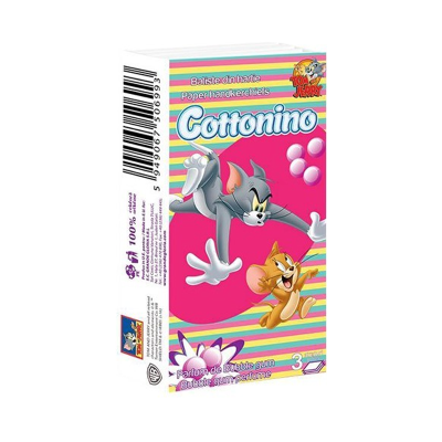 Cottonino Tom and Jerry nasal handkerchiefs, 3str, 10pcs/bubble gum pack