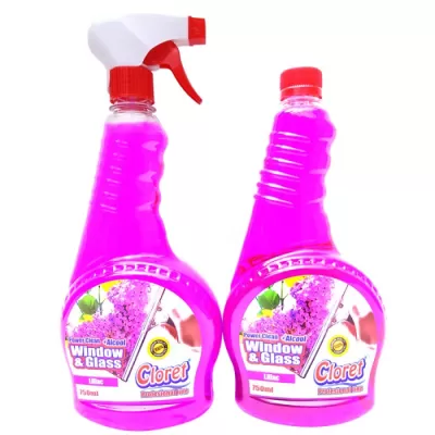 Cloret Promo detergent de geamuri, pulverizator + rezerva 1.5L, Liliac