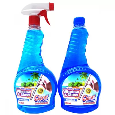 Cloret Promo detergent de geamuri, pulverizator + rezerva 1.5L, Ocean Fresh