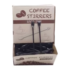 Palete din plastic pentru cafea cu lingurita 13cm Negru/Alb/Crem 1000buc/set
