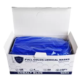 Serix masti medicale tip IIR de protectie faciala, 4 straturi, 3 pliuri si elastic, 50 buc, albastru inchis