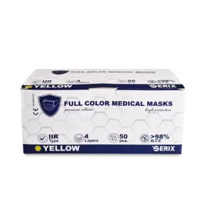 Serix masti medicale tip IIR de protectie faciala, 4 straturi, 3 pliuri si elastic, 50 buc, galben