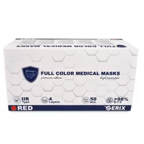 Serix masti medicale tip IIR de protectie faciala, 4 straturi, 3 pliuri si elastic, 50 buc, rosu