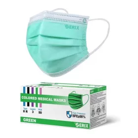 Serix masti medicale tip IIR de protectie faciala, 3 straturi, 3 pliuri si elastic, 50 buc, verde