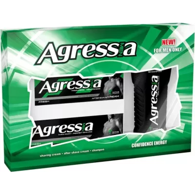 Agressia caseta 3 piese after shave 75ml + Crema de ras 100ml + Sampon 250ml Fresh