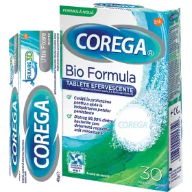 Corega caseta 2 piese crema adeziva 40g Neutro + tablete efervescente 40g Bio Formula