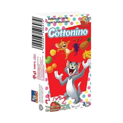 Cottonino batiste nazale Tom si Jerry, 3str, 10buc/pachet capsuni