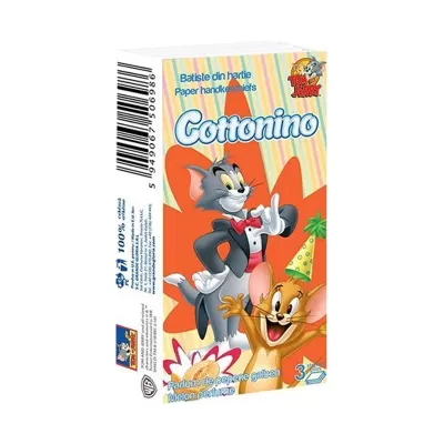 Cottonino batiste nazale Tom si Jerry, 3str, 10buc/pachet pepene galben