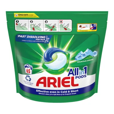 Ariel detergent automat de rufe capsule 65 buc x 25.2 gr Mountain Spring