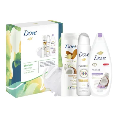 Dove caseta pentru femei 4 piese , gel de dus + deodorant + puf de baie + samponul Blisfull