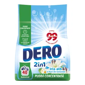 Dero 2in1 detergent automat de rufe pudra 3 kg, 40 spalari, Iris Alb & Flori de Romanita