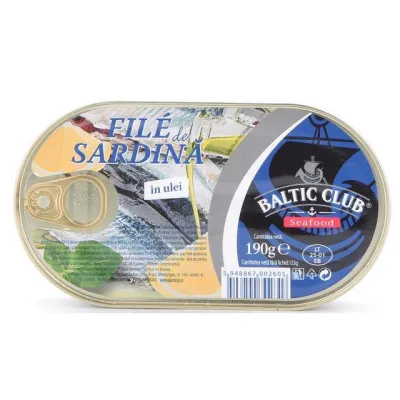 Baltic Club file de sardine in ulei vegetal 190gr