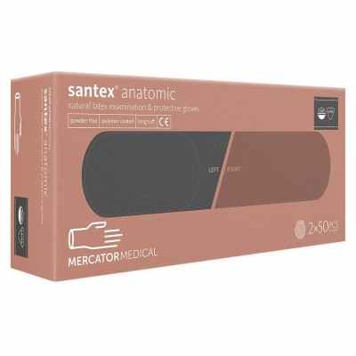 Santex Anatomical latex gloves, unpaved, white, long cuff, 100 pcs