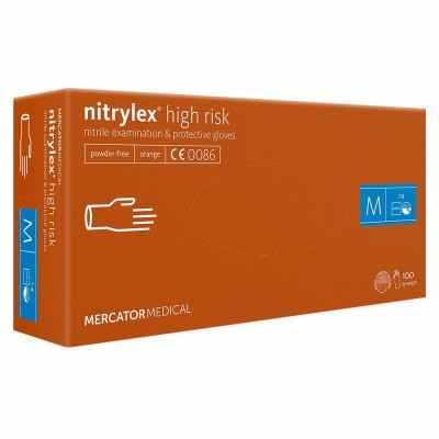 Nitrylex high risk nitrile gloves, unpaved, orange, long cuff, 100 pcs