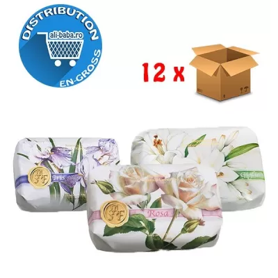 Fiorentino display sapun artizanal 200g 12 buc, Rosa, Iris, Goglio